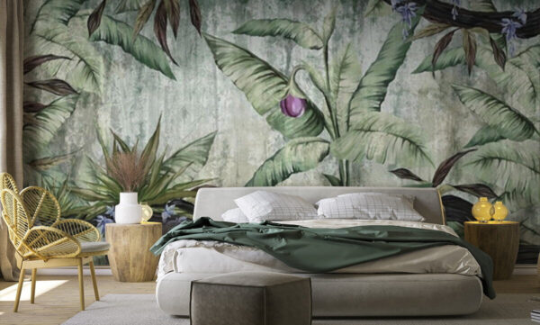 Follaje tropical con flor morada Fotomurales Follaje tropical con flor morada