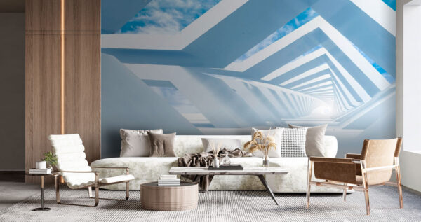 Estructura blanca con cielo azul y nubes Fotomurales Estructura blanca con cielo azul y nubes