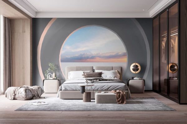 Habitación blanca con puerta circular Fotomurales Habitación blanca con puerta circular
