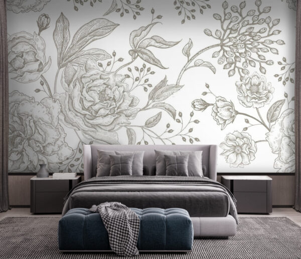 Delicado diseño floral en tonos suaves Fotomurales Delicado diseño floral en tonos suaves