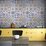 Fotomurales Patrón de azulejos azules y amarillos