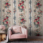 Fotomurales Estampado floral con rayas verticales