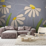 Fotomurales Dibujo de flores sobre fondo gris