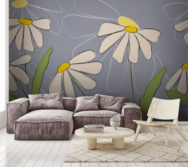 Dibujo de flores sobre fondo gris Fotomurales Dibujo de flores sobre fondo gris