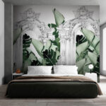 Fotomurales Arco blanco con hojas verdes