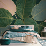 Fotomurales Hojas tropicales en diseño artístico.