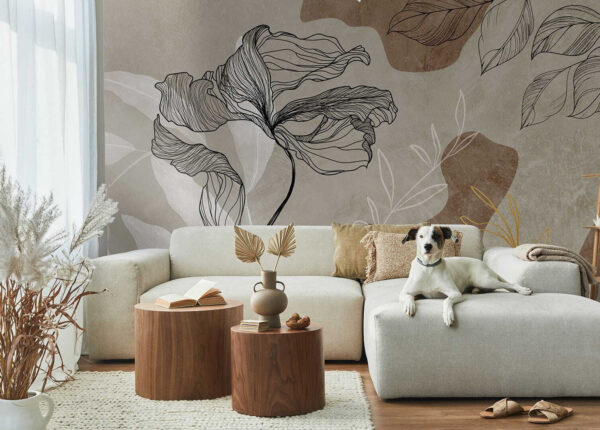 Elegante diseño floral lineal Fotomurales Elegante diseño floral lineal
