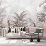 Fotomurales Hojas tropicales en tonos suaves