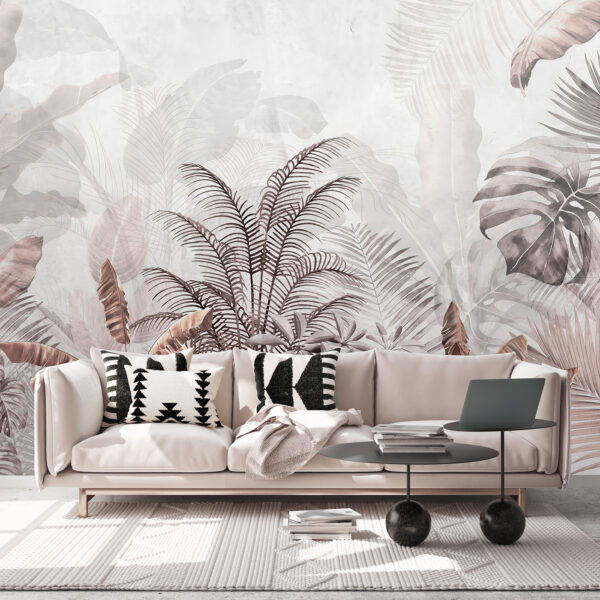 Fotomurales Hojas tropicales en tonos suaves