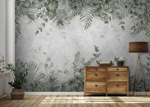 Hojas tropicales sobre fondo texturizado Fotomurales Hojas tropicales sobre fondo texturizado