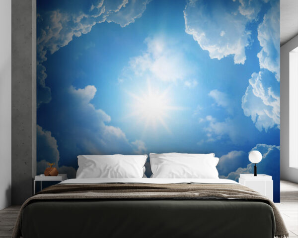 Cielo azul con nubes y sol Fotomurales Cielo azul con nubes y sol