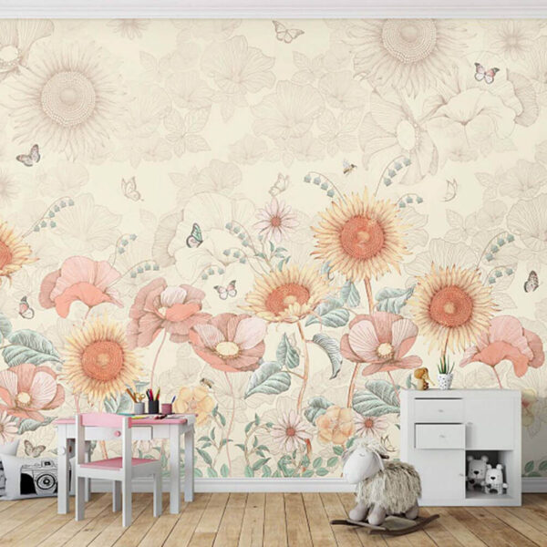 Papel pintado con flores y mariposas Fotomurales Papel pintado con flores y mariposas
