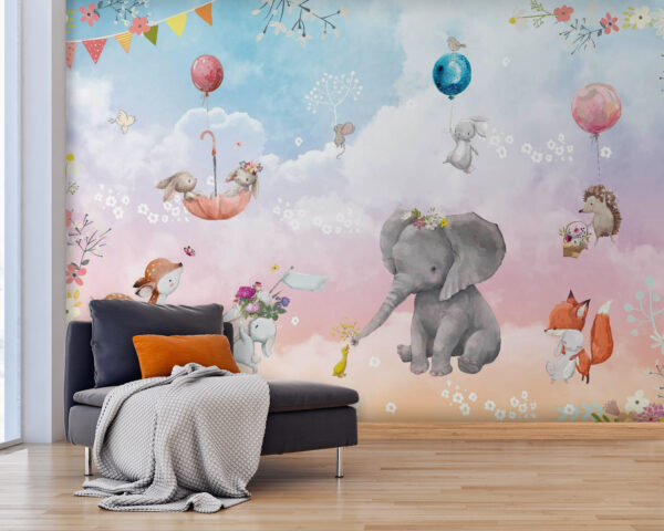 Mural de animales y globos Fotomurales Mural de animales y globos