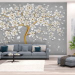Fotomurales Árbol con flores y hojas blancas