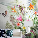 Fotomurales Pintura de flores y mariposas