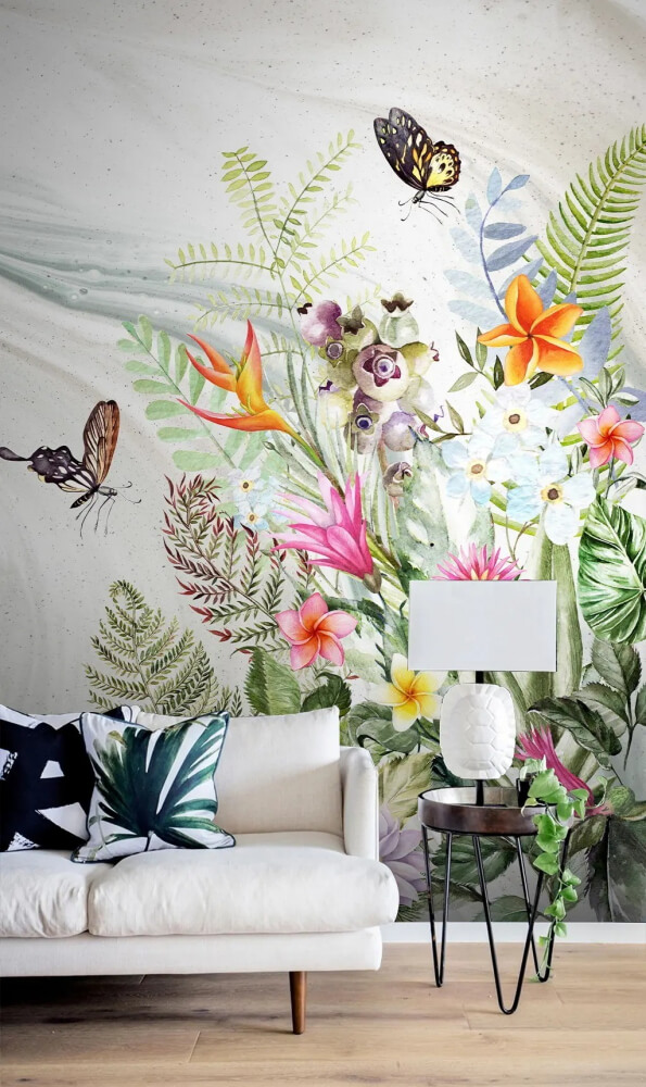 Pintura de flores y mariposas Fotomurales Pintura de flores y mariposas