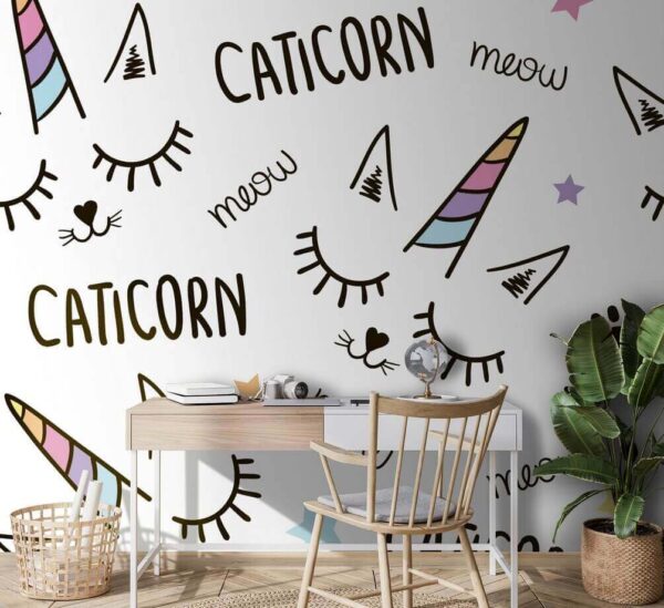 Patrón de un unicornio con ojos y orejas Fotomurales Patrón de un unicornio con ojos y orejas