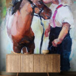 Fotomurales Pintura de una chica besando a un caballo