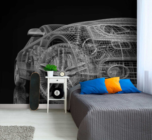 Diseño digital de wireframe de coche futurista Fotomurales Diseño digital de wireframe de coche futurista
