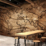 Fotomurales Mapa de madera grabado en superficie.