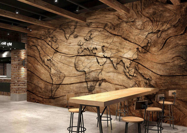 Mapa de madera grabado en superficie Fotomurales Mapa de madera grabado en superficie