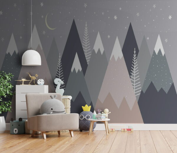 Sierra con árboles y estrellas Fotomurales Sierra con árboles y estrellas