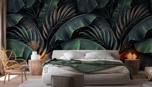 Diseño de hojas tropicales oscuras Fotomurales Diseño de hojas tropicales oscuras