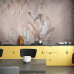 Fotomurales Hojas tropicales con suaves tonos pastel