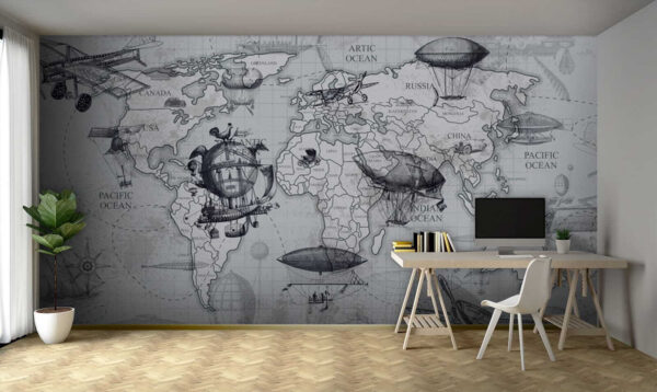Mapa del mundo con diferentes tipos de globos aerostáticos Fotomurales Mapa del mundo con diferentes tipos de globos aerostáticos