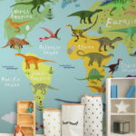Fotomurales Mapa de dinosaurios con texto en blanco