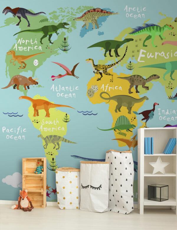 Mapa de dinosaurios con texto en blanco Fotomurales Mapa de dinosaurios con texto en blanco