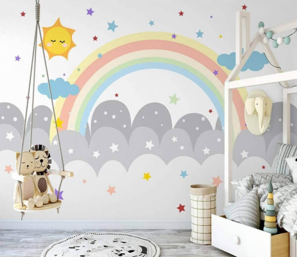 Arco iris y nubes con sol y estrellas Fotomurales Arco iris y nubes con sol y estrellas