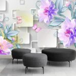 Fotomurales Papel pintado con flores y mariposas
