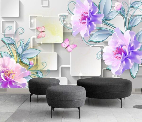 Papel pintado con flores y mariposas Fotomurales Papel pintado con flores y mariposas