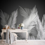 Fotomurales Plumas blancas sobre fondo negro