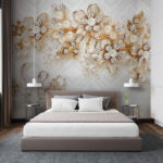 Fotomurales Papel pintado con cisnes y flores