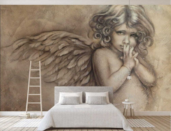 Ángel pensativo con alas suaves Fotomurales Ángel pensativo con alas suaves