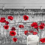 Fotomurales Amapolas rojas contra una pared con textura.