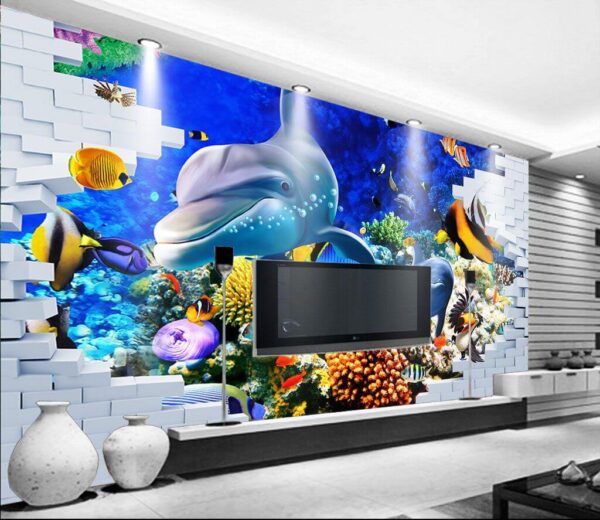 Mural de un pez y delfines Fotomurales Mural de un pez y delfines