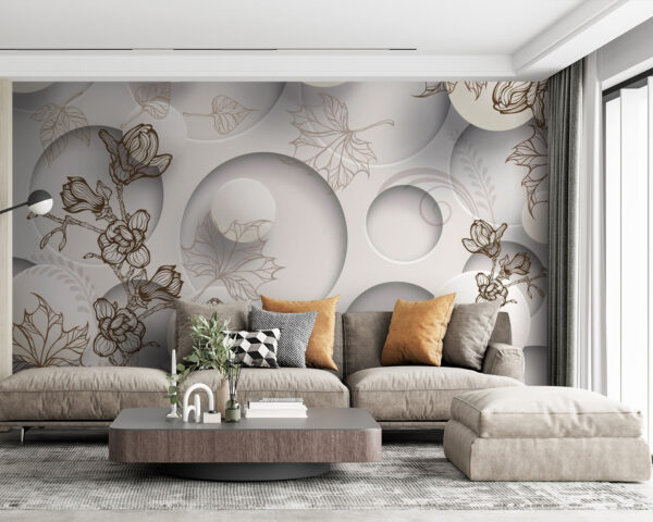 Papel pintado con círculos y flores Fotomurales Papel pintado con círculos y flores