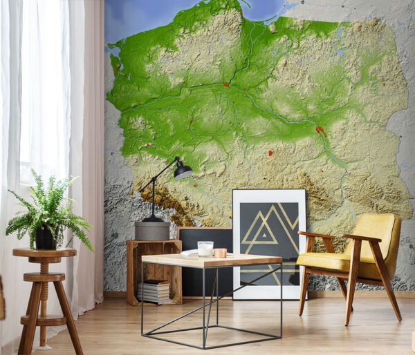 Mapa de polonia con tierra y agua Fotomurales Mapa de polonia con tierra y agua