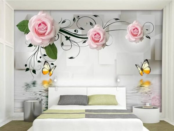 Rosas y mariposas junto al agua Fotomurales Rosas y mariposas junto al agua