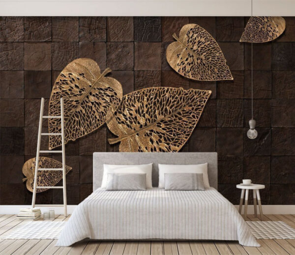 Hojas decorativas sobre fondo texturizado Fotomurales Hojas decorativas sobre fondo texturizado