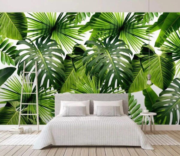 Exuberante estampado de hojas tropicales verdes Fotomurales Exuberante estampado de hojas tropicales verdes