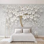 Fotomurales Elegante árbol con flores blancas.