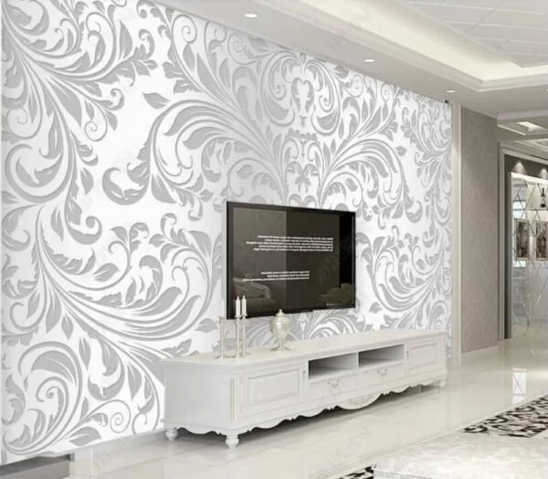 Elegante diseño floral plateado Fotomurales Elegante diseño floral plateado