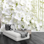 Fotomurales Pétalos blancos adornados con perlas.