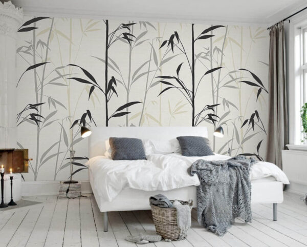 Papel pintado con hojas negras Fotomurales Papel pintado con hojas negras
