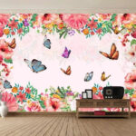 Fotomurales Grupo de mariposas y flores