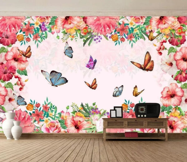 Grupo de mariposas y flores Fotomurales Grupo de mariposas y flores